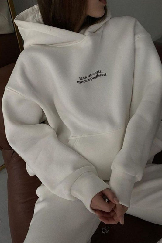 less upsetti, more spaghetti Hoodie Oversized White