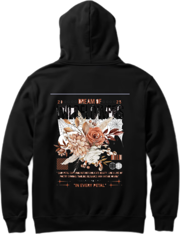 Dream of Wildflowers Over Size hoodie Black Back 44