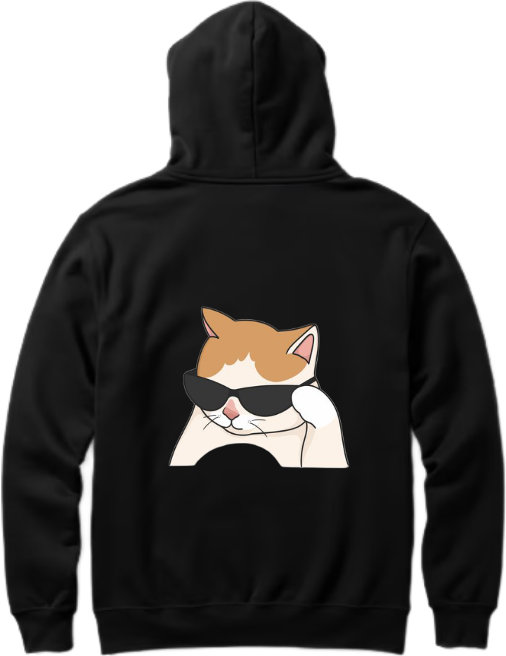 cat wearing sunglasses One Size hoodie Black Back 5