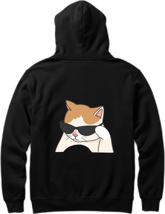 cat wearing sunglasses One Size hoodie Black Back 5
