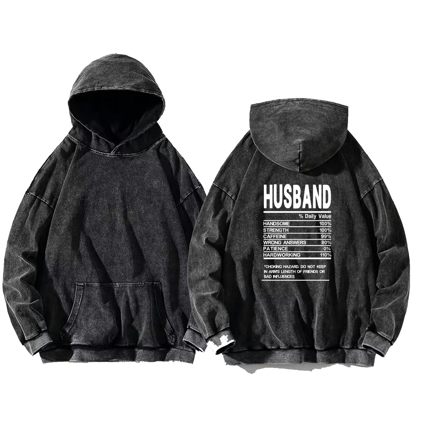 HUSBAND Back text oversize hoodie Washed back 5