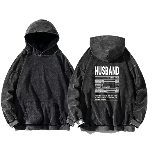 HUSBAND Back text oversize hoodie Washed back 5