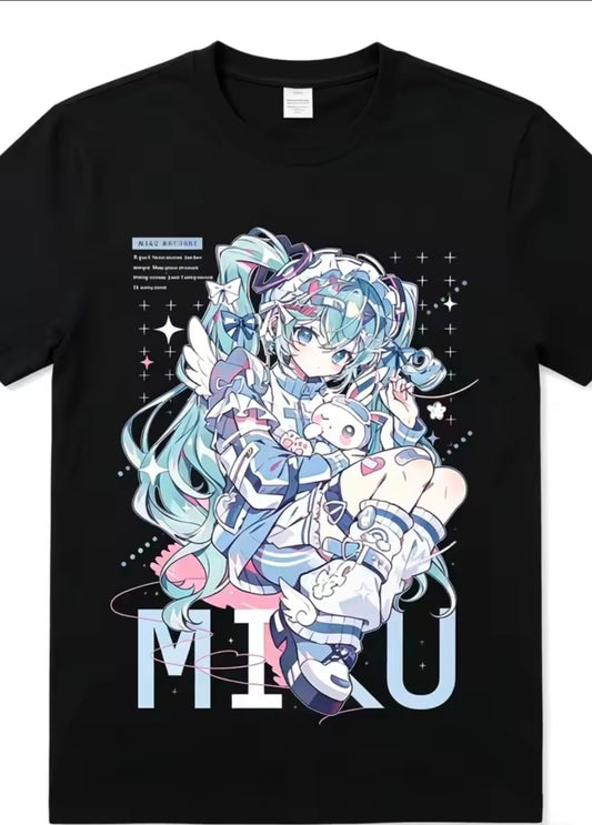 Hatsune Miku Anime T-Shirt Oversized for Women Teens, Black Graphic Tee, Casual Short Sleeve Vocaloid Kawaii Tops 5