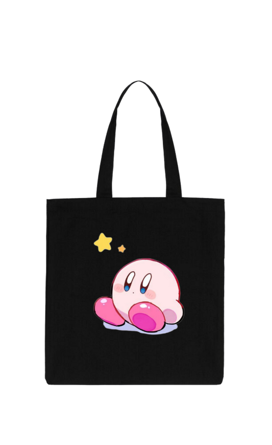 Kawaii Cute Kirby Black Canvas Tote Bag, Aesthetic Anime Character Reusable Shopping Bag, Large Grocery Bag, Book Tote for Women and Girls 5