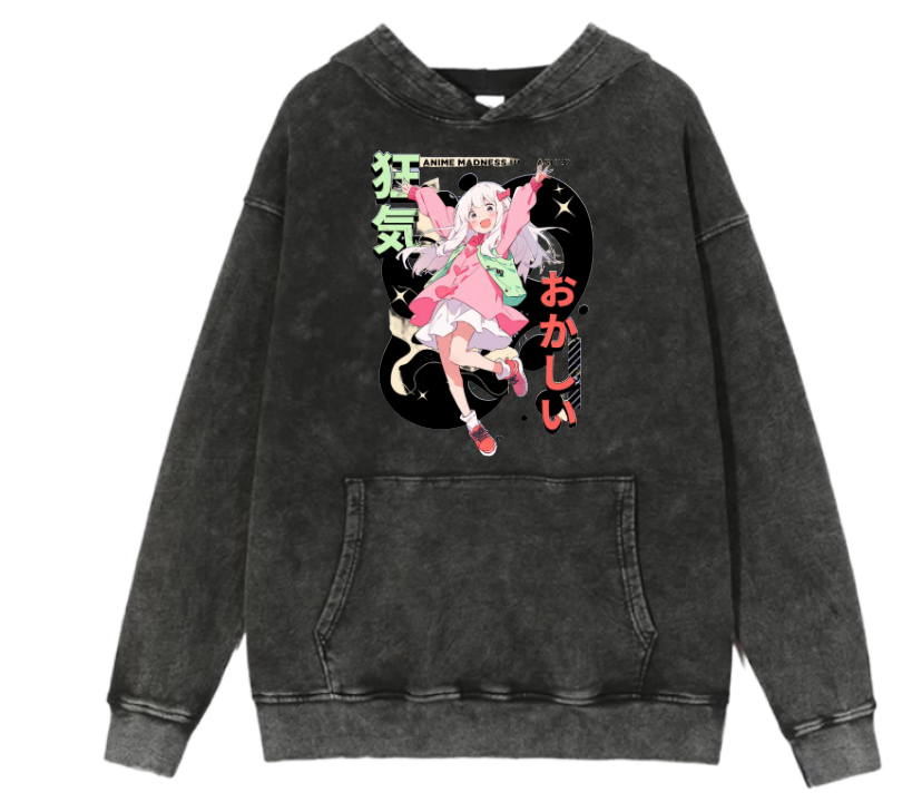 RANDOM ANIME GIRL Oversize  Hoodie Washed gray 5