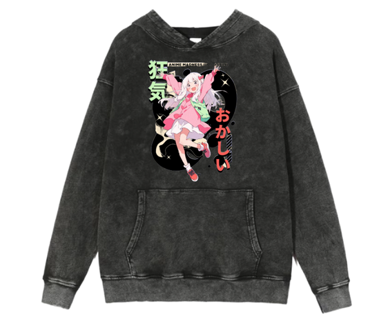 RANDOM ANIME GIRL Oversize  Hoodie Washed gray 5