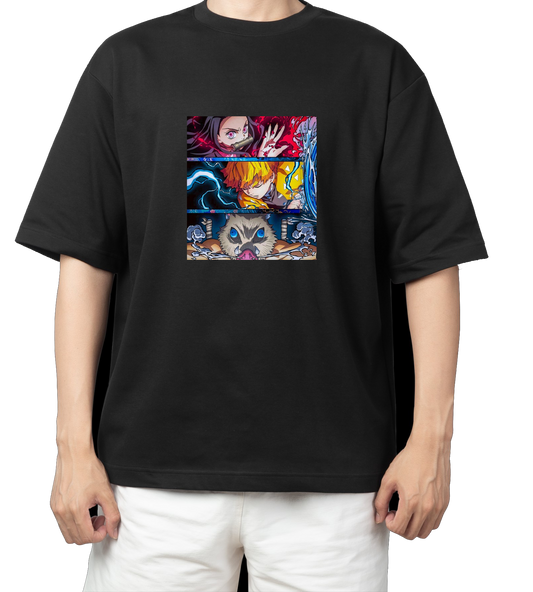 Anime Demon slayer nezuko tanjiro t- shirt Oversize Black 5