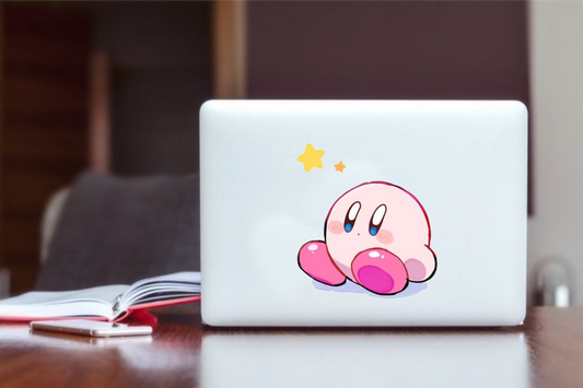 Kawaii Kirby Laptop Sticker, Cute Pink Anime Character Vinyl Decal for MacBook, Waterproof Aesthetic Decal for Water Bottle, Tablet, and Notebook 6