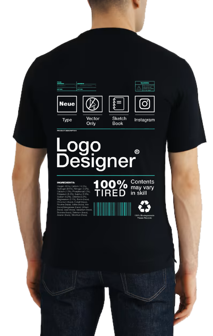 Logo Designer Back text One Size t- shirt Black Back 119