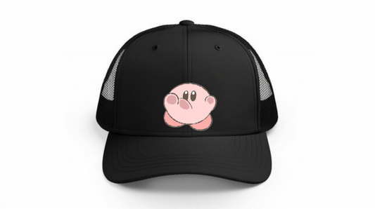 Kawaii Kirby Crown Pink Character Mesh Trucker Hat, Cute Anime Princess/King Black Baseball Cap, Adjustable Snapback for Women and Teens 5