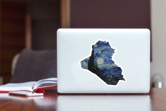 "Iraq Map The Starry Night Art Sticker, Waterproof Vinyl Aesthetic Country Decal for Laptop, Water Bottle, Hydro Flask, Skateboard, Luggage, Travel Souvenir Gifts