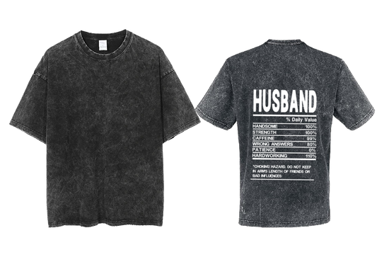 Husband Nutrition Facts Sam Back text One Size t- shirt Washed Back 5