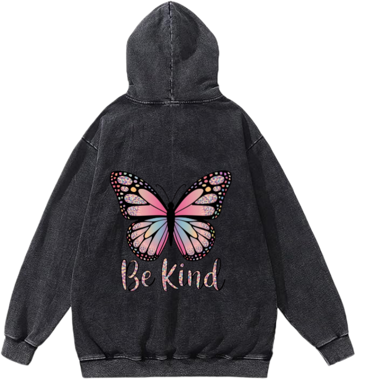 butterflies Oversize Hoodie Washed gray Back  5