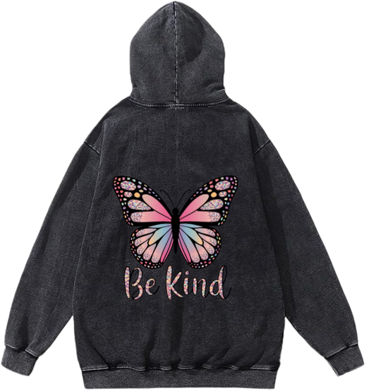 butterflies Oversize Hoodie Washed gray Back  5