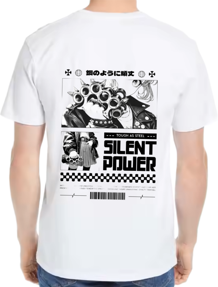 SILENT POWER t- shirt Over Size White Back 5