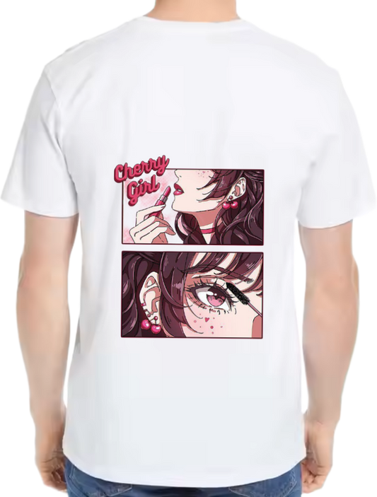 Cherry Girl Makeup Story t- shirt One Size White back 5