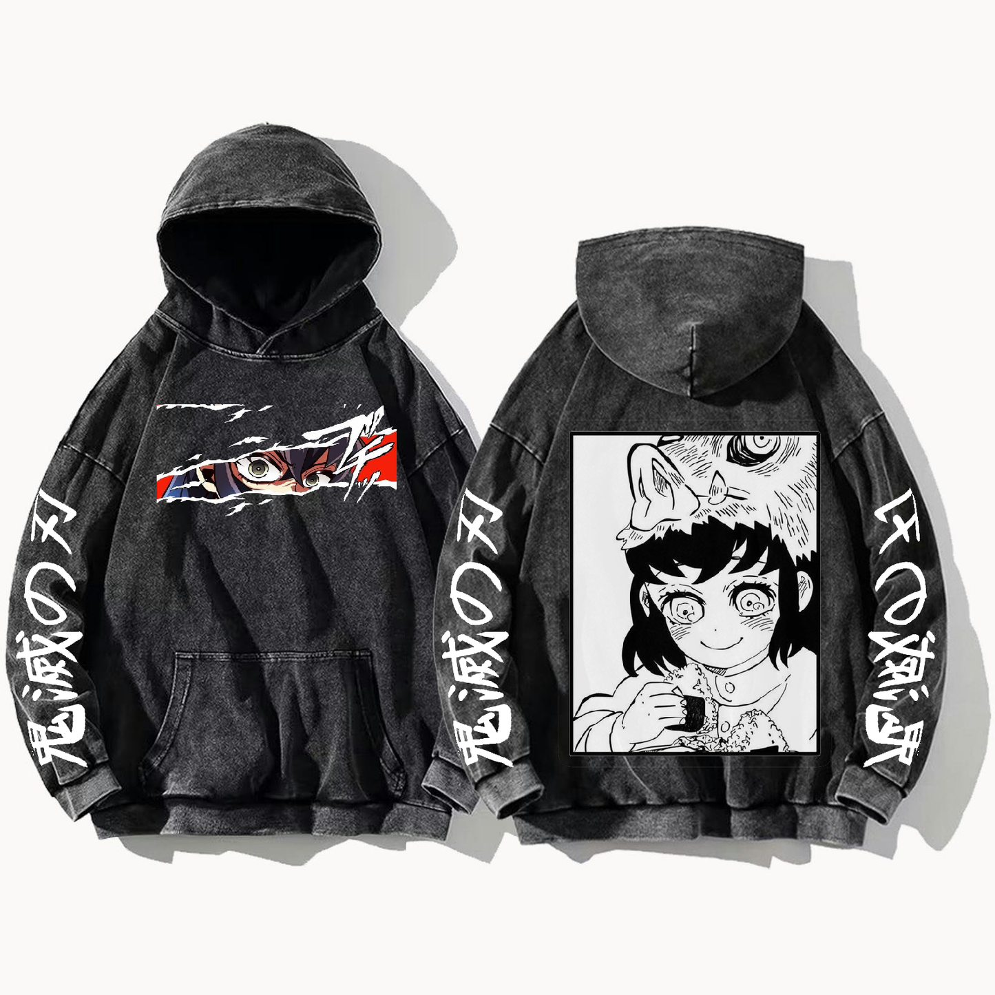 Anime Demon slayer nezuko tanjiro Oversize  Hoodie Washed gray 5