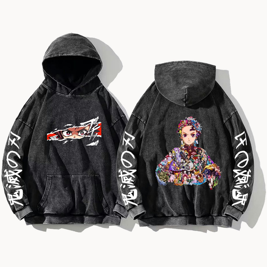 Anime Demon slayer nezuko tanjiro Oversize  Hoodie Washed gray 60