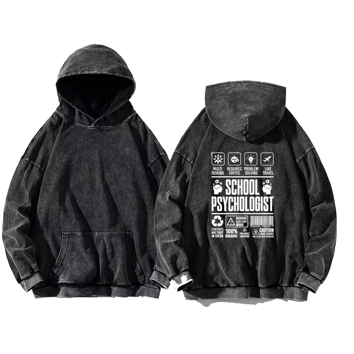 SCHOOL PSYCHOLOGIST Back text oversize hoodie Washed back 60