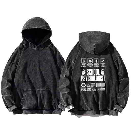 SCHOOL PSYCHOLOGIST Back text oversize hoodie Washed back 60