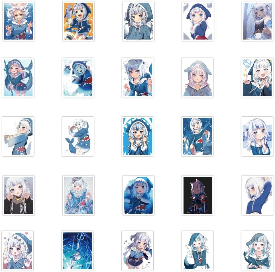 Cute Cartoon Shark Girl Stickers 50Pcs for Skateboard Snowboard Bike Motorcycle Car Bumper Cellphone Luggage Case Laptop Water Bottle, Lovely Moe Anime Girl Decals for Kids Teens Boys Girls