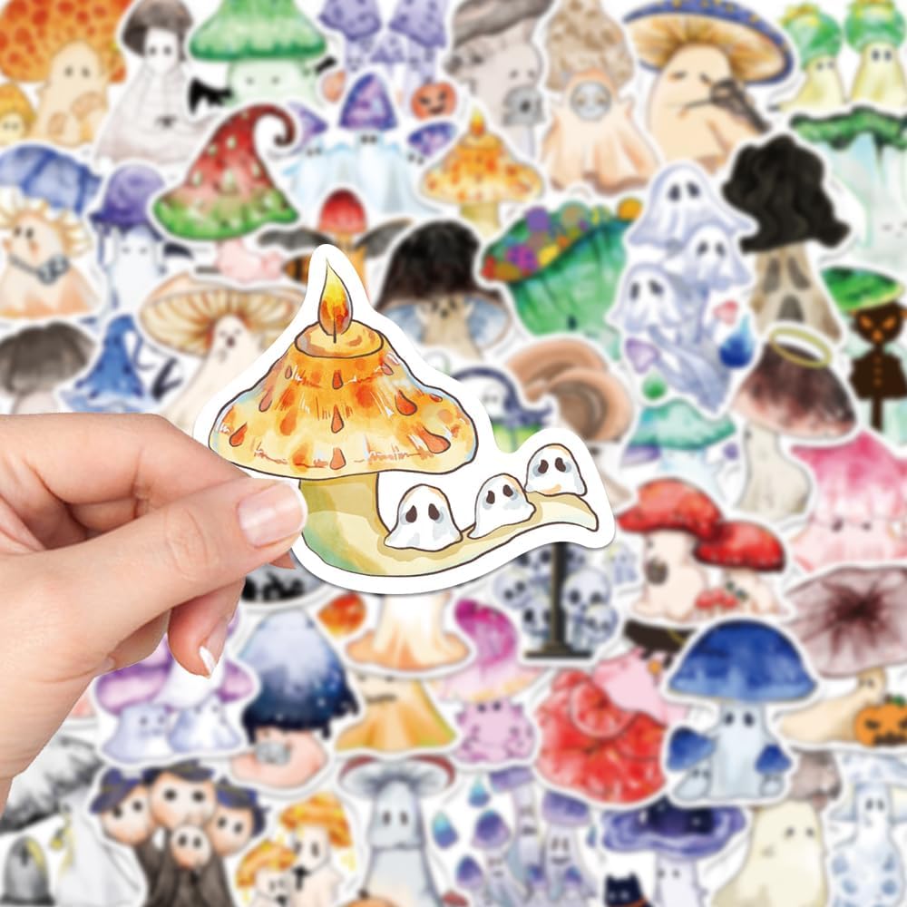 50 PCS Halloween Mushrooms Sticker Funny Aesthetic Stickers for Kids Ghost Pumpkin Sticker for Waterbottle Laptops Halloween Holiday Party Favors Decorations Stickers