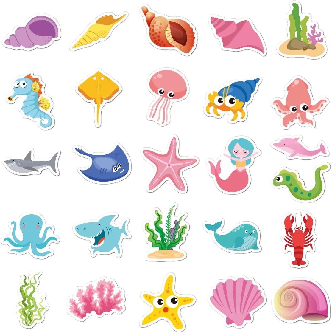 50 PCS Marine Creature Stickers Pack,Vinyl Cartoon Ocean Stickers for Kids,Waterproof Creative Sea Animal Decals Classroom Rewards Sticker for Water Bottles Laptop Scrapbooking Journaling