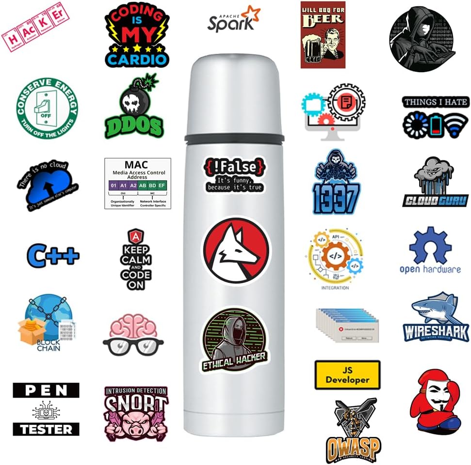 DIWSO 100 Pcs Hacker Stickers for Laptop, Skateboard, Water Bottle, Bicycle, Scrapbook, Computer, Waterproof Stickers for Teenager, Boy, Girl, Kids