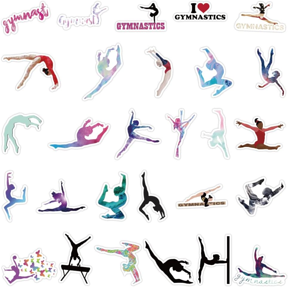 Gymnastics Stickers -50pcs Gymnastics Themed Dancer Stickers for Kids Adults, Vinyl Waterproof Dance for Laptop, Guitar, Water Bottle Journaling Scrapbooking (White)