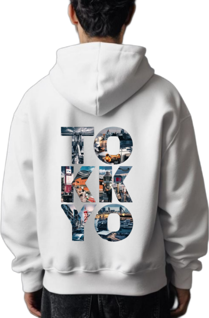 TOKYO Back text oversize hoodie White back 61