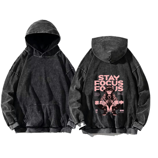 STAY FOCUS Back text oversize hoodie Washed back 61