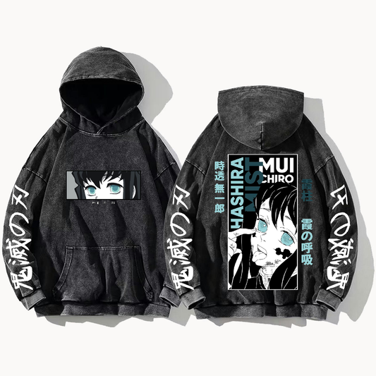 Anime Demon slayer nezuko tanjiro Oversize  Hoodie Washed gray 61
