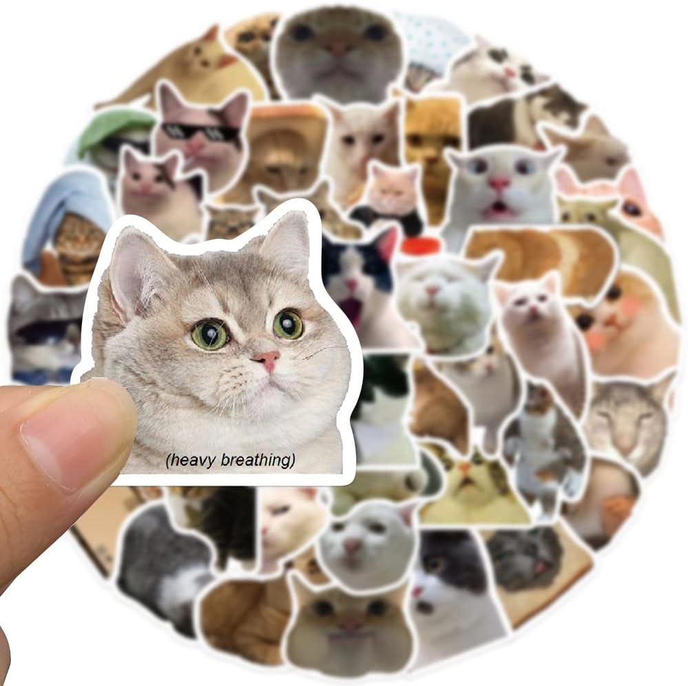 Set of 50 Cat Stickers, Waterproof Vinyl Stickers for Cat Lovers, Water Bottle, Bike, PC, Phone
