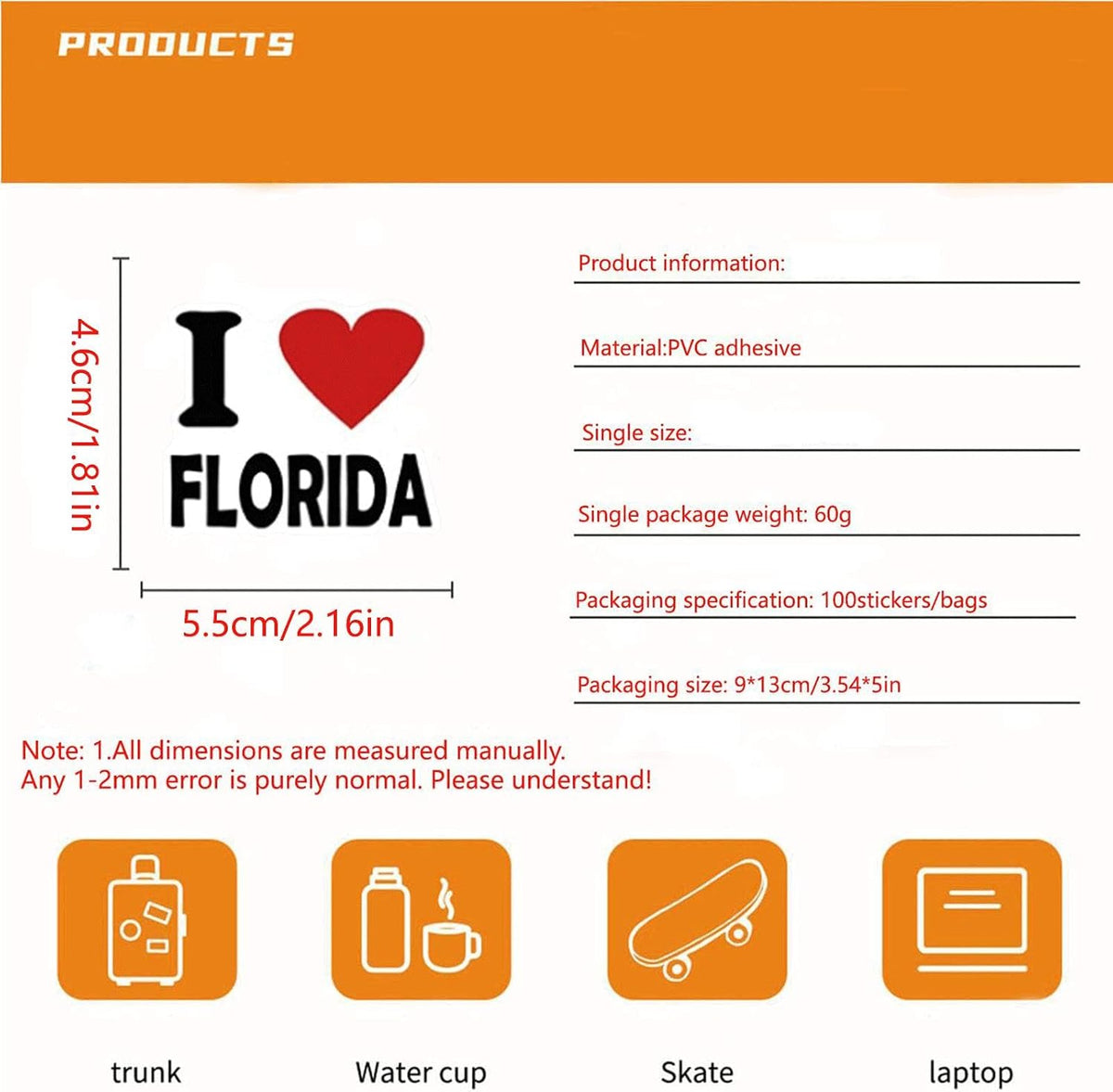 100PCS Florida Stickers,Cool Travel Stickers,Waterproof Vinyl Stickers for Water Bottles,Laptop,Luggage,Teens Adults,Keyboards,Backpacks,Skateboards,Luggage,Water Bottles,Scrapbooks
