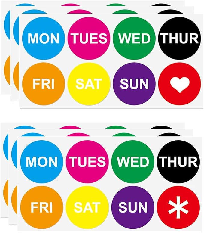 6 Pcs Days of The Week Stickers Labels Stickers Diameter 50mm Circular Full Week Day Dots Food Rotation Labels for Commercial Kitchen Restaurants and Catering Outlets