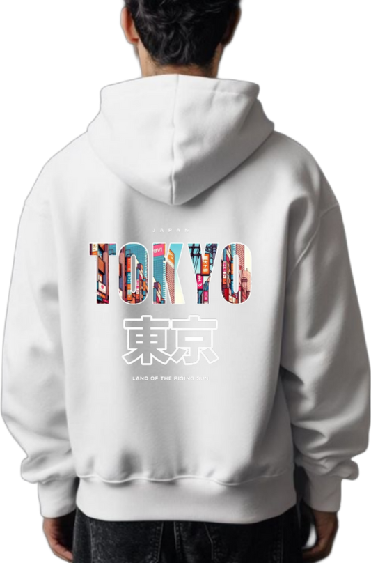 LAND OF THE RISING SUN Back text oversize hoodie White back 62