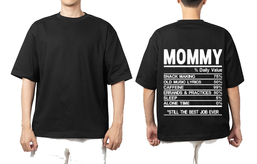 MOMMY Back text One Size t- shirt Black Back 58