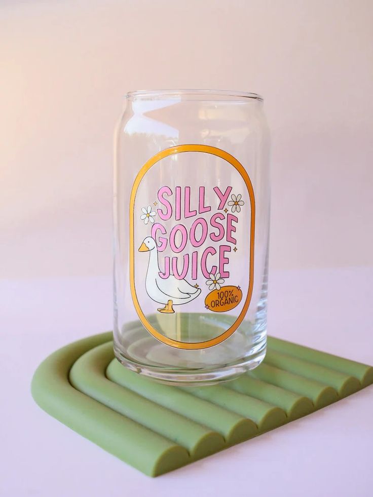 Mug with Wooden Lid and Clear Glass Straw: Practical for Juices and Ice Coffee SILLY GOOSE JUICE