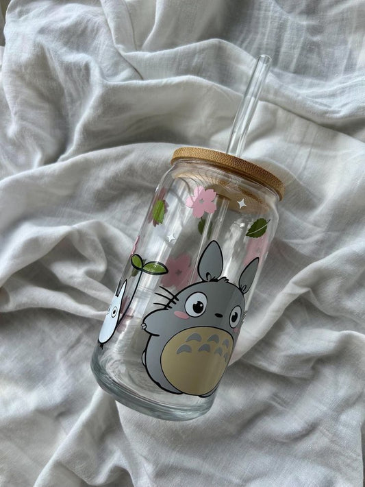 Mug with Wooden Lid and Clear Glass Straw: Practical for Juices and Ice Coffee My Neighbor Totoro