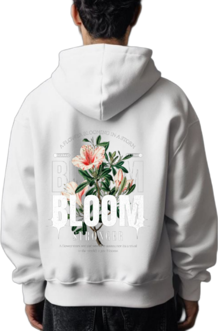 A FLOWER BLOOMING IN A STORM Back text oversize hoodie White back 64