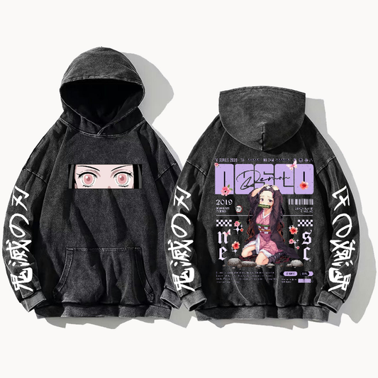 Anime Demon slayer nezuko tanjiro Oversize  Hoodie Washed gray 64