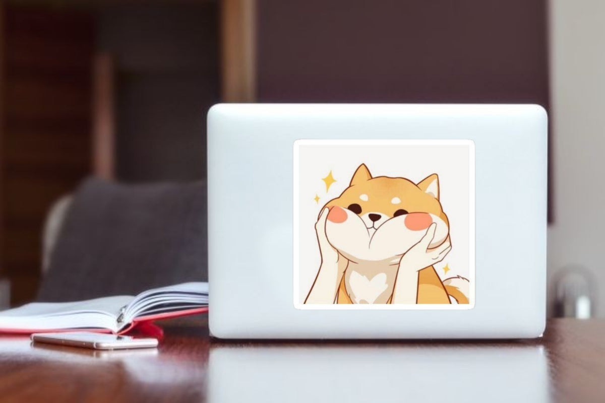 "Cute Shiba Inu Cheeks Laptop Sticker, Kawaii Dog Squish Face Vinyl Decal, Waterproof Aesthetic Sticker for Water Bottle, Hydro Flask, Journal, and Dog Lover Gifts