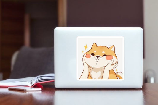 "Cute Shiba Inu Cheeks Laptop Sticker, Kawaii Dog Squish Face Vinyl Decal, Waterproof Aesthetic Sticker for Water Bottle, Hydro Flask, Journal, and Dog Lover Gifts