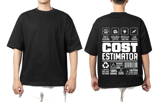 COST ESTIMATOR Back text One Size t- shirt Black Back 61