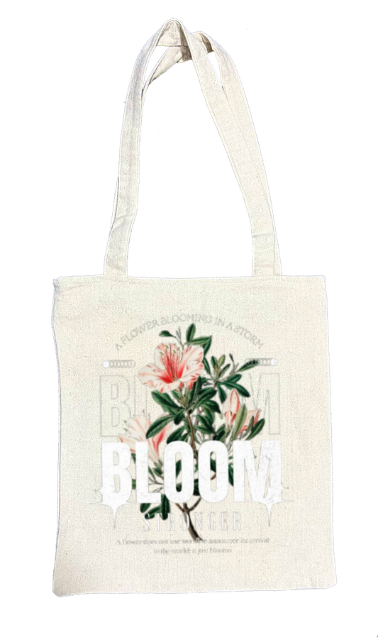A FLOWER BLOOMING IN Back text tote bag beige 63