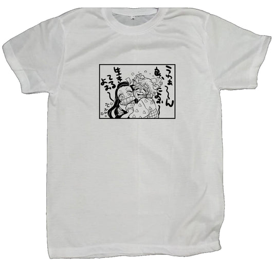 Anime Demon slayer nezuko tanjiro t- shirt fit White 65