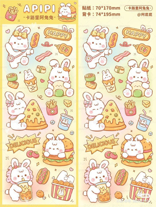 APIFI Kawaii Bunny Fast Food Stickers Pack, Cute Rabbit with Burger, Pizza, Fries, and Waterproof Vinyl Decals for Water Bottles, Laptops, and Journaling