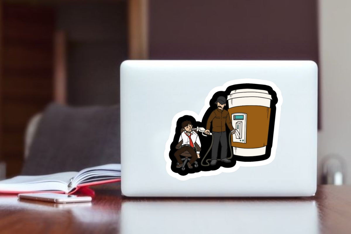 "Funny Coffee Pump Laptop Sticker, Relatable Office Worker and Student Meme Vinyl Decal, Waterproof Aesthetic Sticker for Water Bottle, Hydro Flask, and Coffee Lover Gifts"