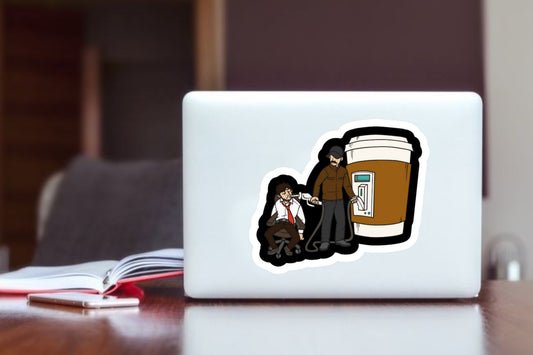 "Funny Coffee Pump Laptop Sticker, Relatable Office Worker and Student Meme Vinyl Decal, Waterproof Aesthetic Sticker for Water Bottle, Hydro Flask, and Coffee Lover Gifts"