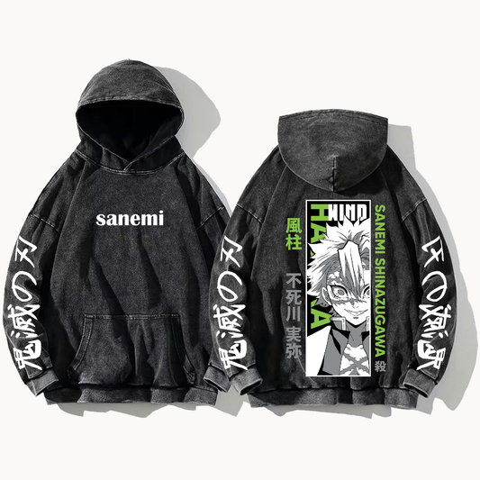 Anime Demon slayer nezuko tanjiro Oversize  Hoodie Washed gray 66